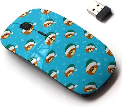 2.4G Wireless Mouse with Cute Pattern Design for All Laptops and Desktops with Nano Receiver - Bear Green Santa Cap