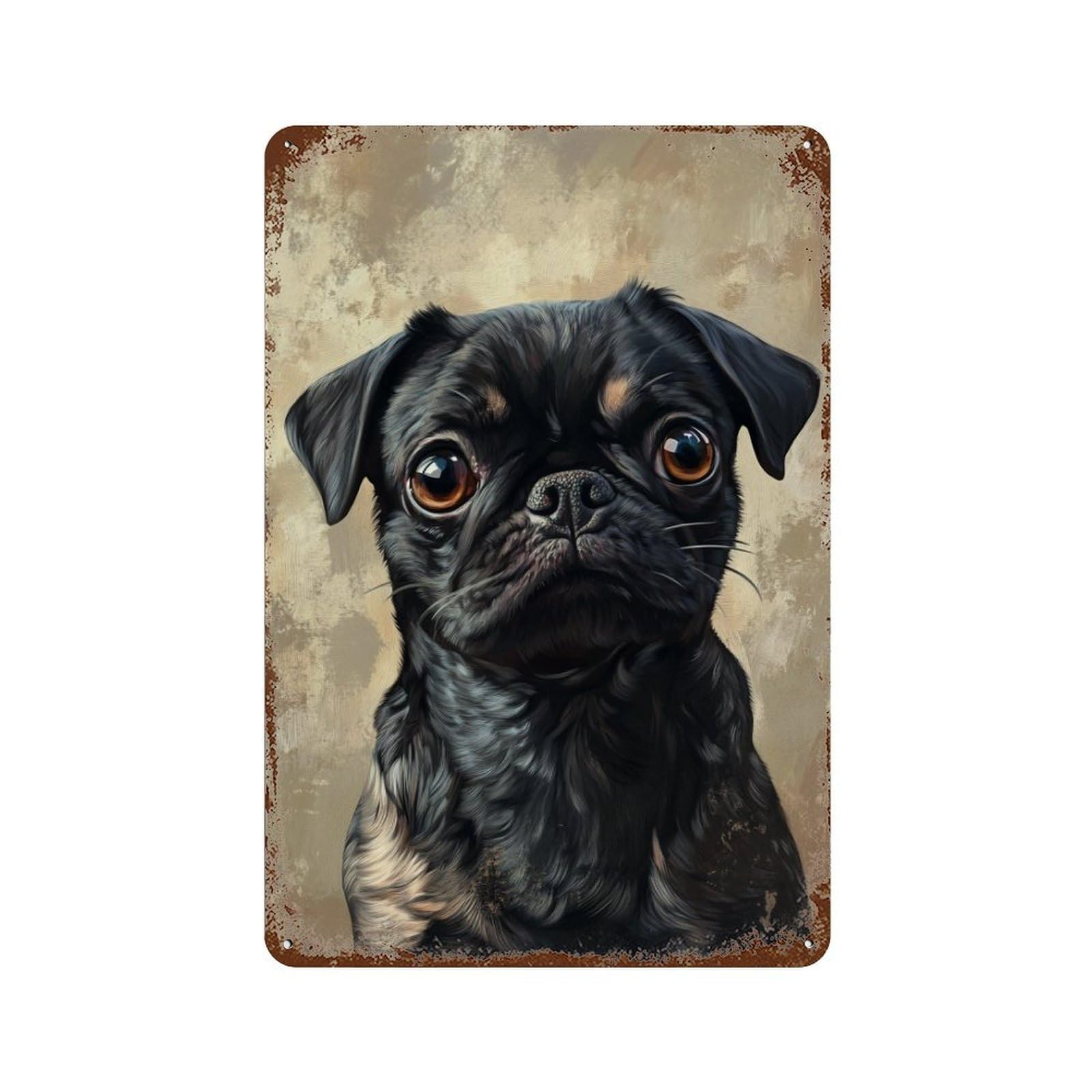 Black Pug Portrait Painting Retro Metal Sign 11.8"x7.9", Vintage Wall Decor for Office, Studio And Wall Decor