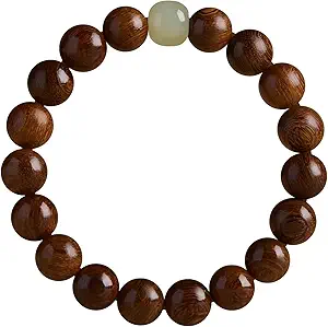Feng Shui Wood Bracelet Natural Sandalwood Beads Natural Wood Meditation Mala for Positive Energy Unisex Blessing Gift Holiday Gift