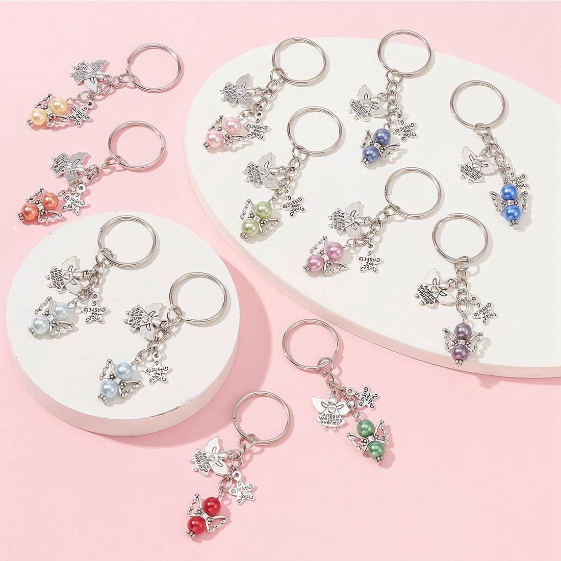 INGJIA 36 Pcs Faveurs De Mariage Ange Gardien - Porte-clés Ange Gardien, Sacs En Organza Et Étiquettes Kraft Pour Fêtes De Mariage Et Anniversaire