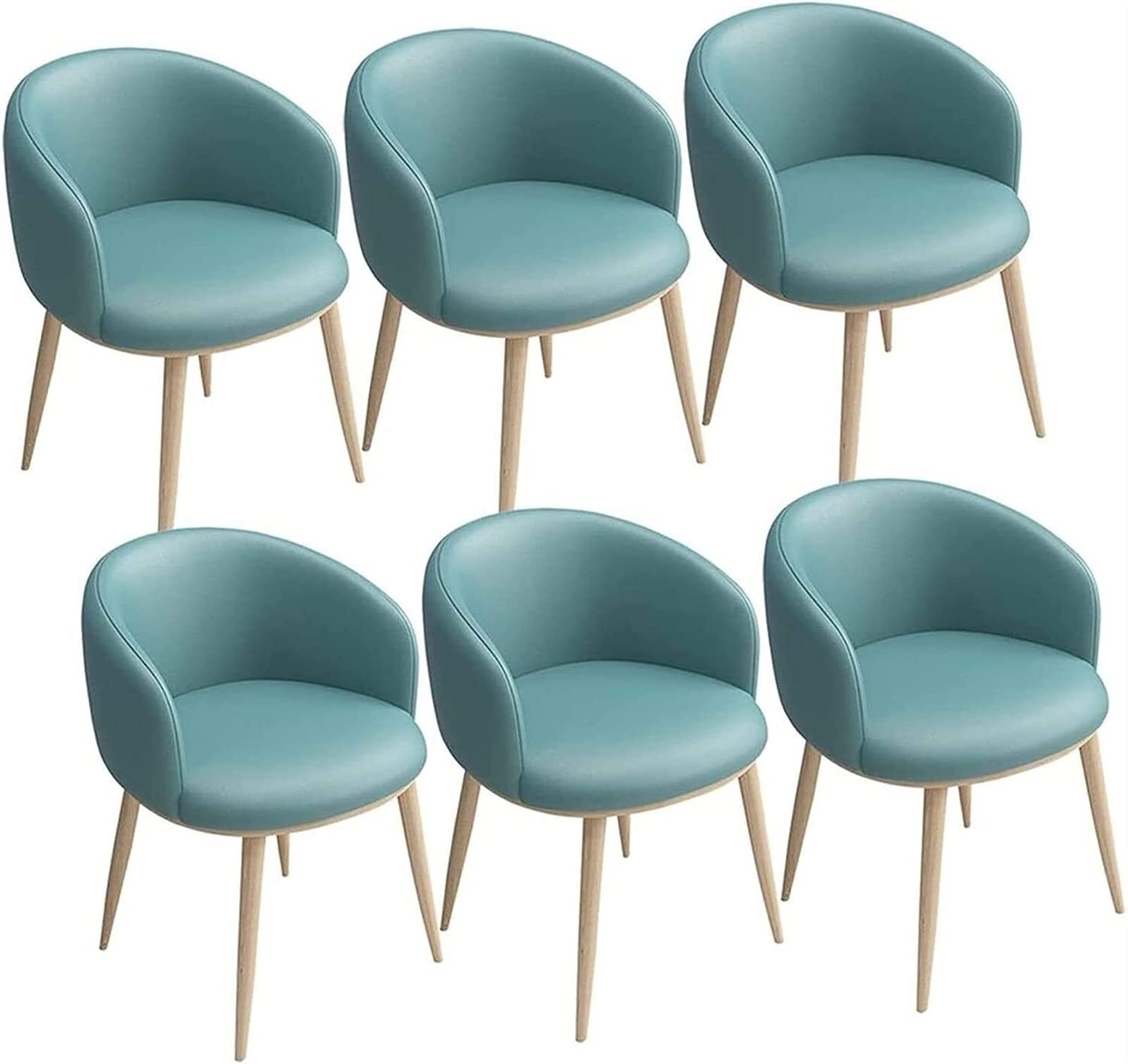SJIALEN Modern PU Dining Chairs Set of 6, Leather Seat U-Shaped Backrest Metal Legs Armchairs Living Reception Office Kitchen Chairs Kitchen Chair (Color : Cyan Blue, Size : 42x42x75cm)