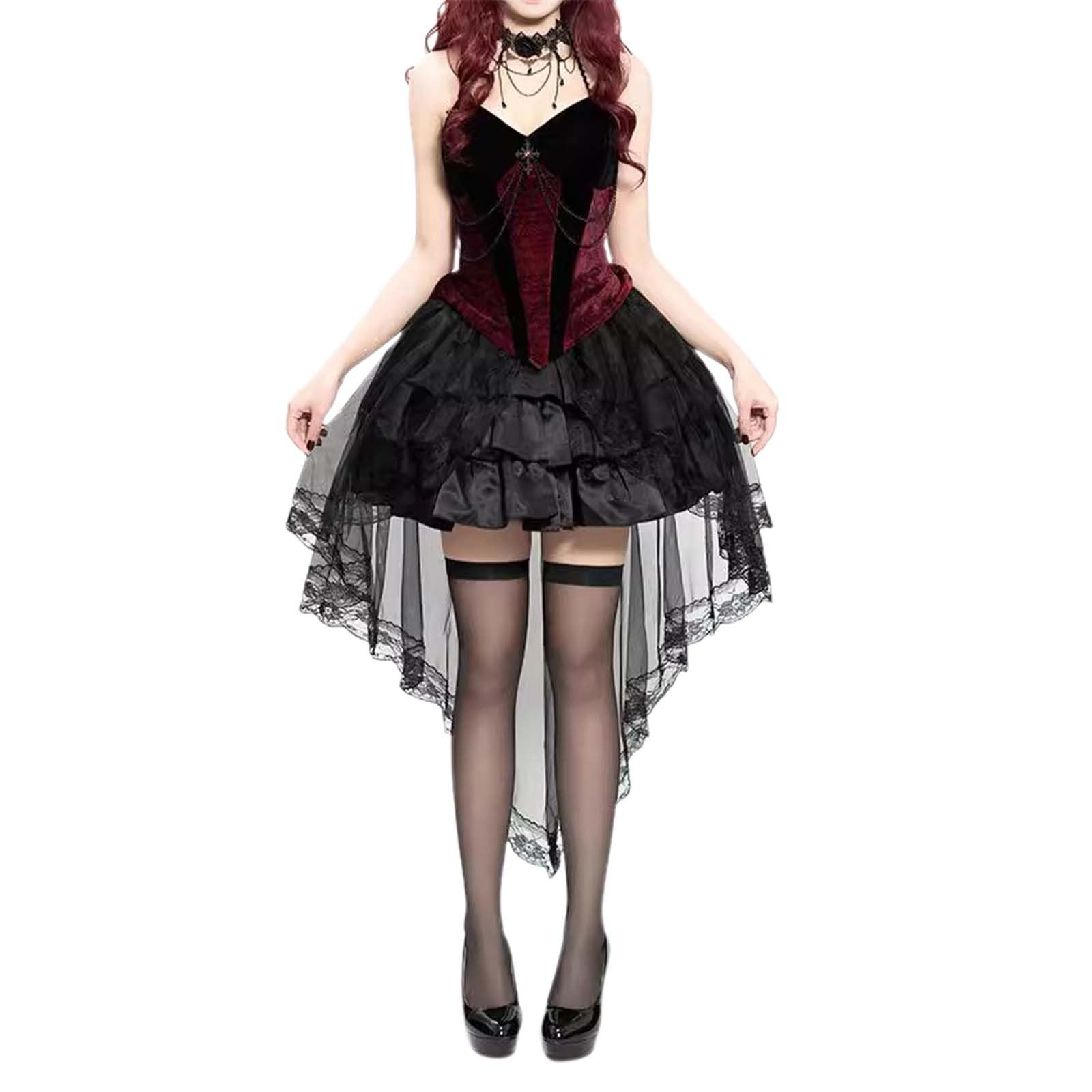 Karneval KostüM Damen Damen Gothic Lolita Korsettkleid Samtoberteil mit Puffrock Brautkostüm für Cosplay Elegante Abendmode