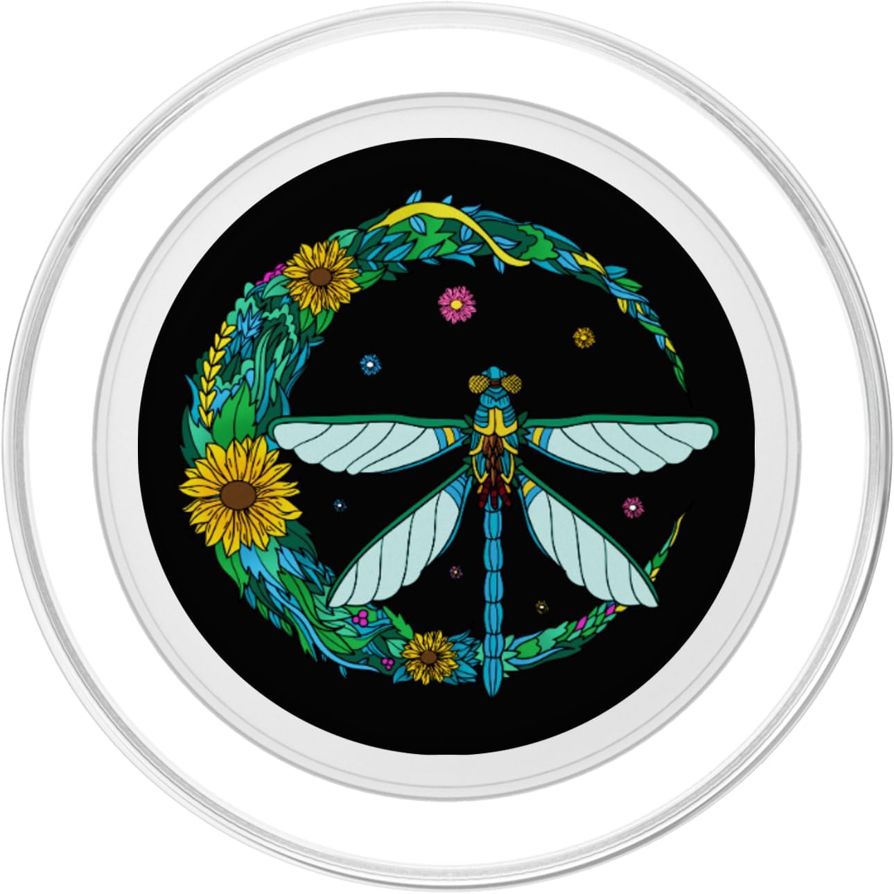 Moon Dragonfly Nature Themed Hippie Dragonflies Sunflower PopSockets MagSafe PopGrip for iPhone