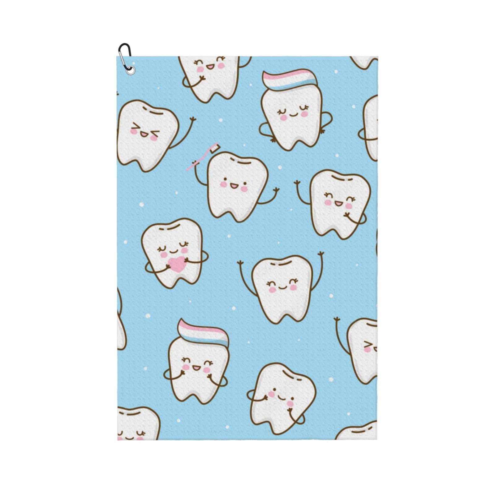Hnnkloy Cute Cartoon Teeth, 16x24 in Portable Waffle Golf Towels with Carabiner Clip for Golf Bag