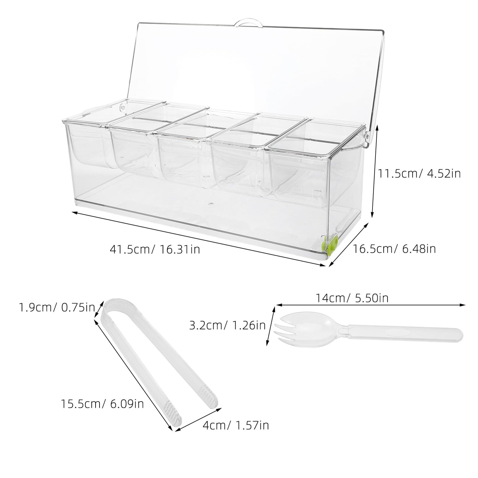 Plateau à Condiments Réfrigéré en Plastique Transparent 5 Compartiments avec Couvercle Plateau à Garnitures pour Bar et Buffet Service de Fruits Légumes et Sauces pour