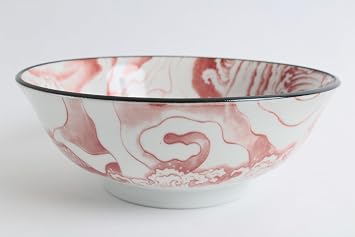 Mino ware Japanese Pottery Pair Ramen Noodle Donburi Bowl (set of two) made in Japan KND203 (Dragon & Mt. Fuji Red)
