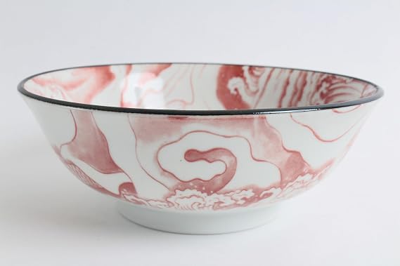 Mino ware Japanese Pottery Pair Ramen Noodle Donburi Bowl (set of two) made in Japan KND203 (Dragon & Mt. Fuji Red)