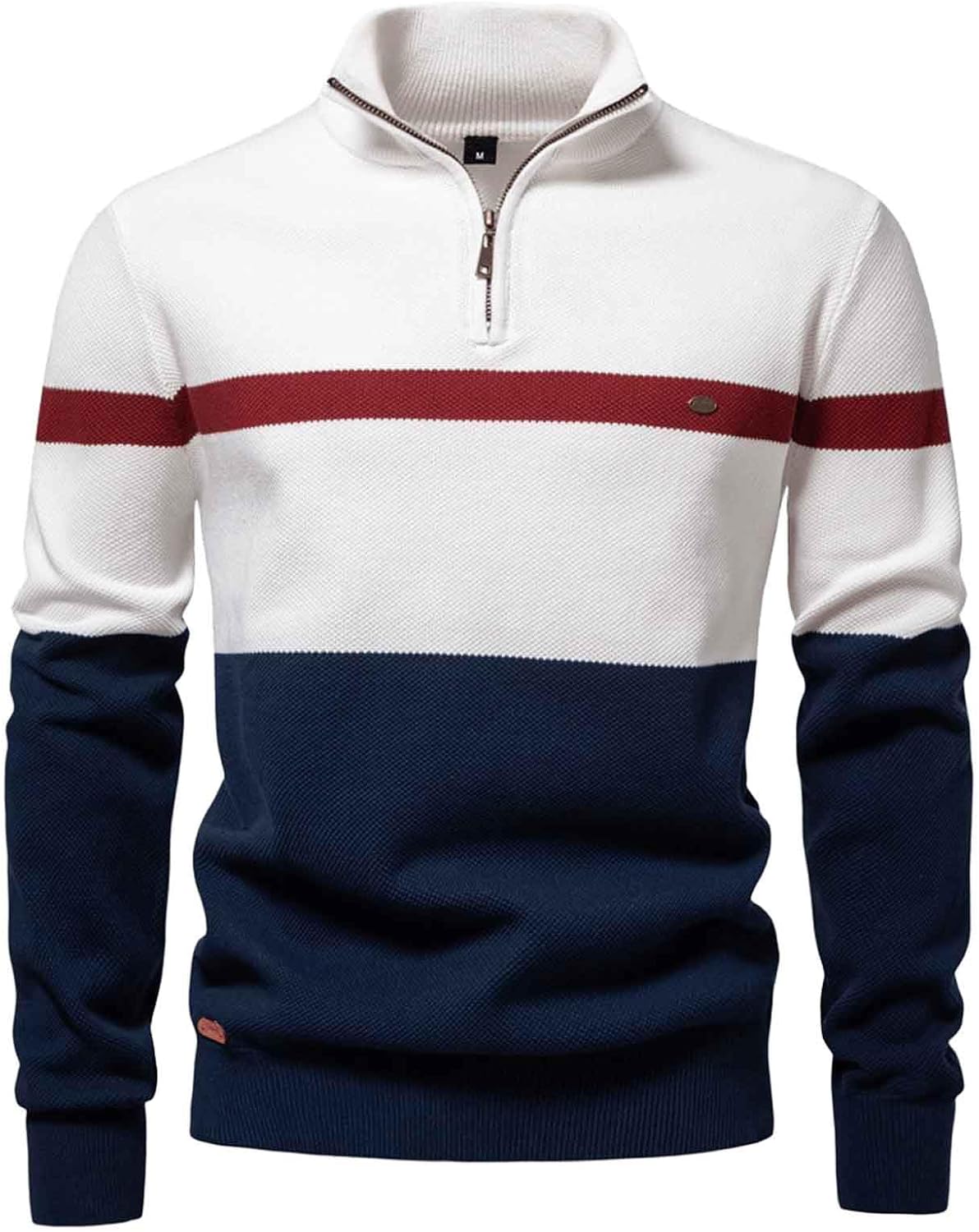 Men's Quarter Zip Pullover Sweater, Autumn and Winter Stand up Collar Sweater, Half Zip Color Blocked Sweater