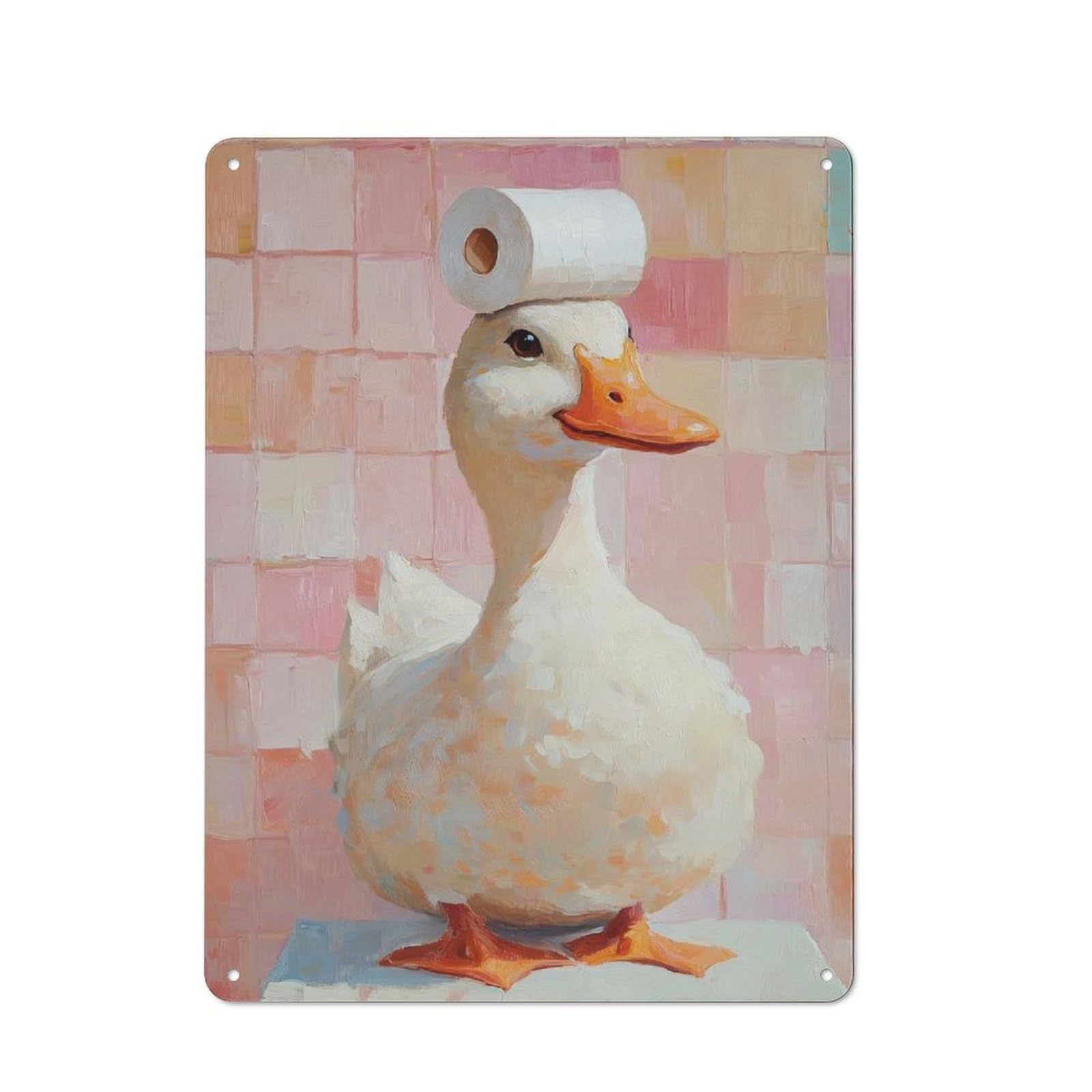 Retro Duck with Toilet Paper Hat Metal Wall Plaque 40x30cm, Nostalgic Wall Art for Living Room, Hallway, Kitchen Or Cafe