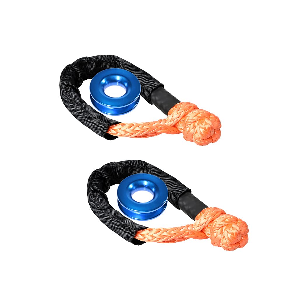 Astra DepotTowing Winch Snatch Recovery Ring 41000lbs & 1/2" Soft Shackle Kit for Tree Straps ATV UTV SUV Truck Off-Road 4X4 (2X, Orange Shackle&Blue Ring)