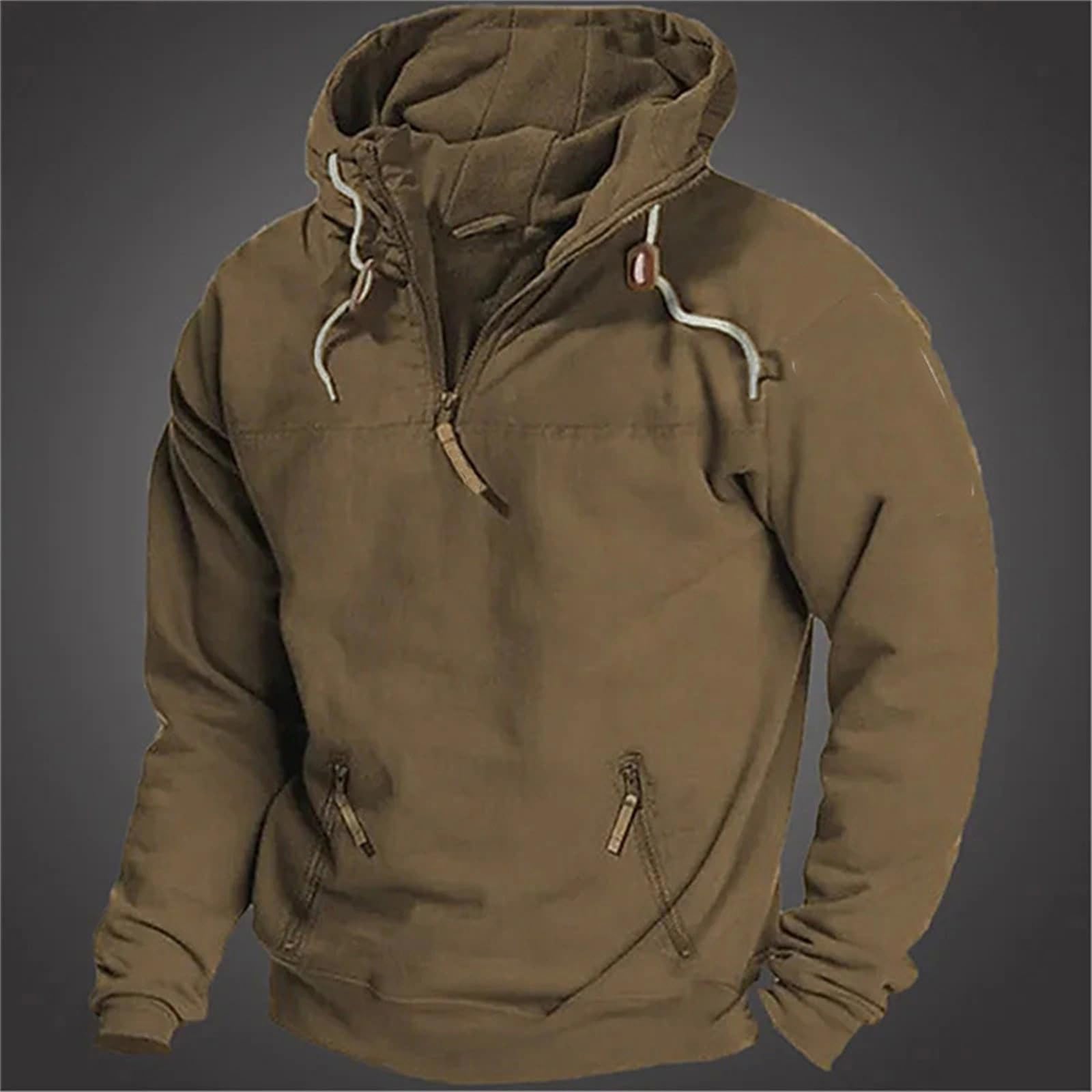 Generico Felpa Cappuccio Uomo - Felpa Oversize Autunno Inverno Mezza Cerniera con Cappuccio Maglione Pullover Ampio Comodo