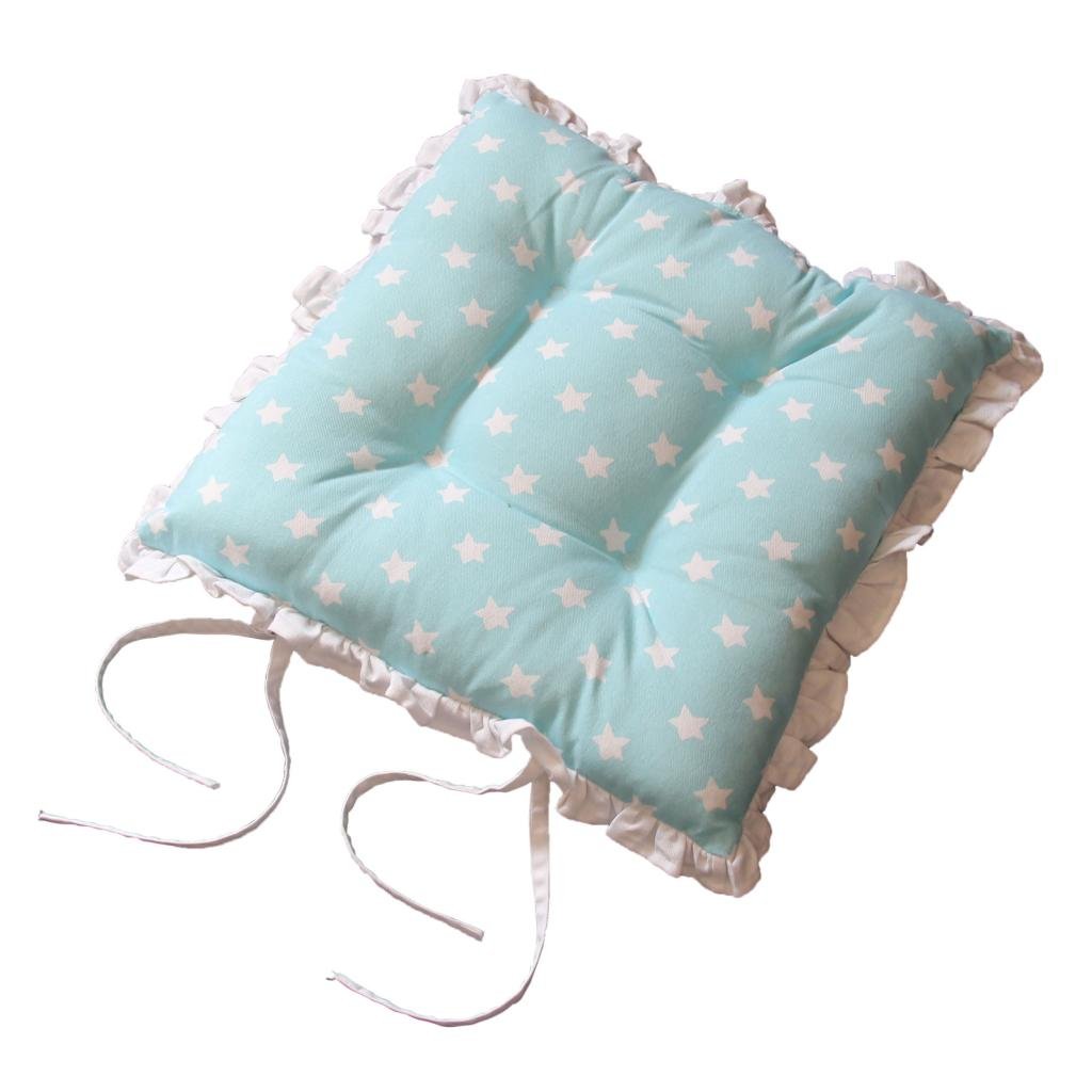 HOMESCAPES Reversible Frilled Tie-on Seat Pad 40 x 40cm Blue Stars Design Chair Pad Cushion with Ties and Ruffles