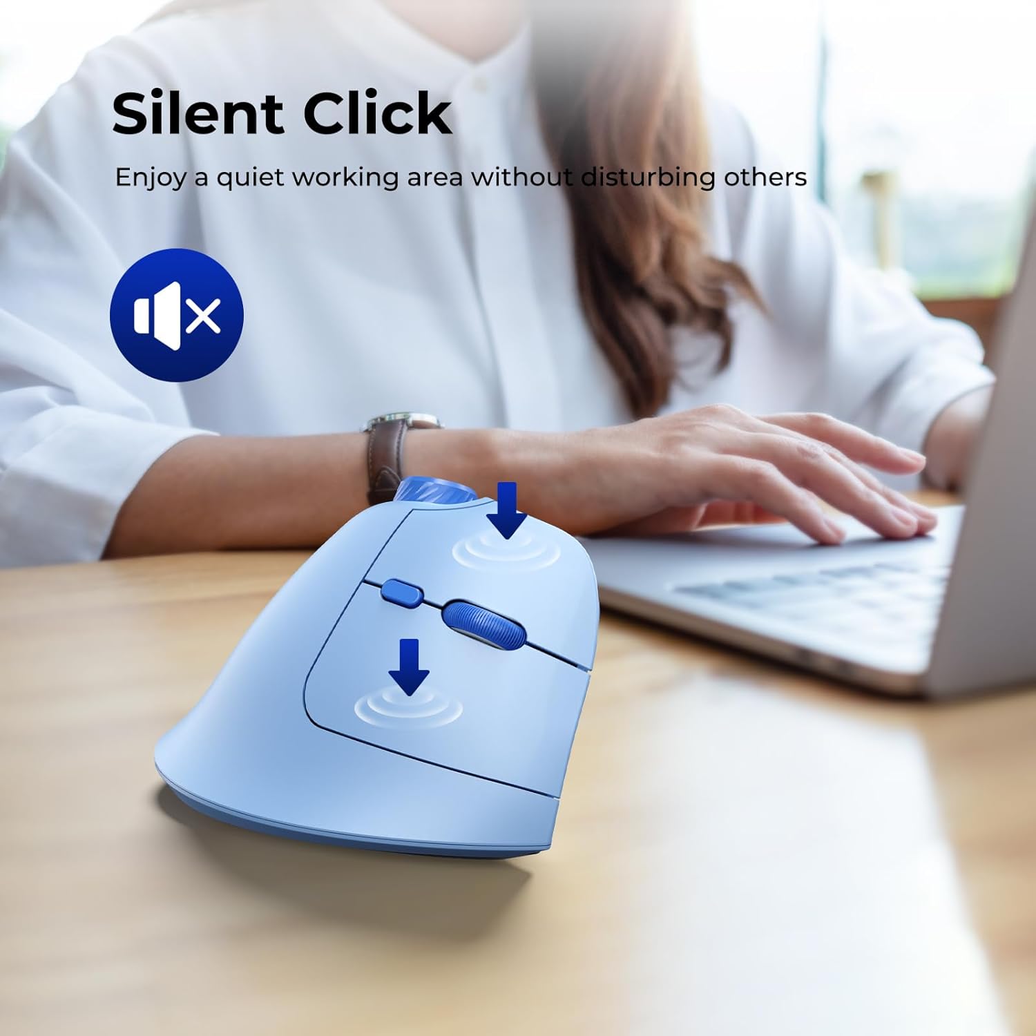 seenda Ergonomic Mouse Rechargeable, USB+Dual Bluetooth, MOU-302 Vertical Wireless Mouse with Volume Knob, Quiet Clicks, Multi-Device Cordless Mice Compatible for Windows, PC, Laptop, Mac OS