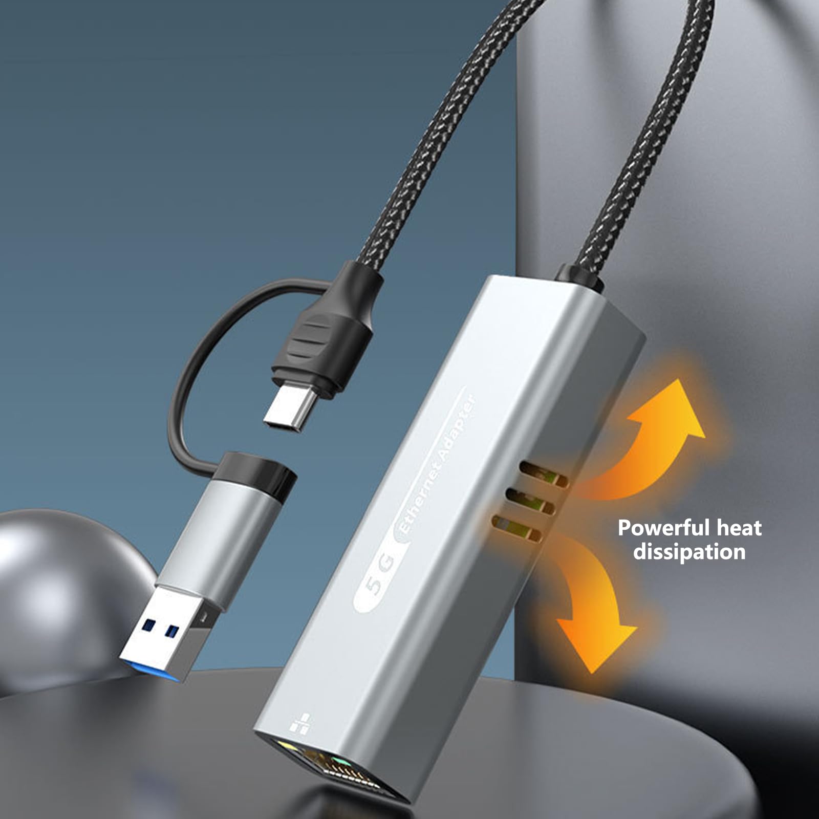 Tipo C di alluminio di USB alla cassa dell'alluminio dell'adattatore 5Gbps di rete RJ45 per il trasferimento efficiente dei dati