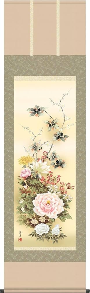 花の絵掛軸 ベージュ 金色装飾 花の絵掛軸 ベージュ 金色装飾 - メルカリ