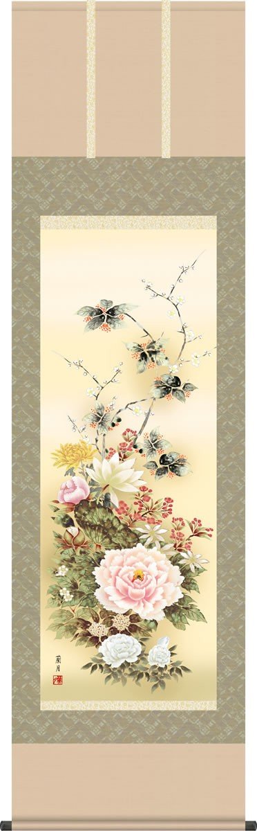 掛軸 掛け軸 草花 掛軸 花鳥画 年中掛け 四季花 尺三 – 風景特選店のあゆわら®︎