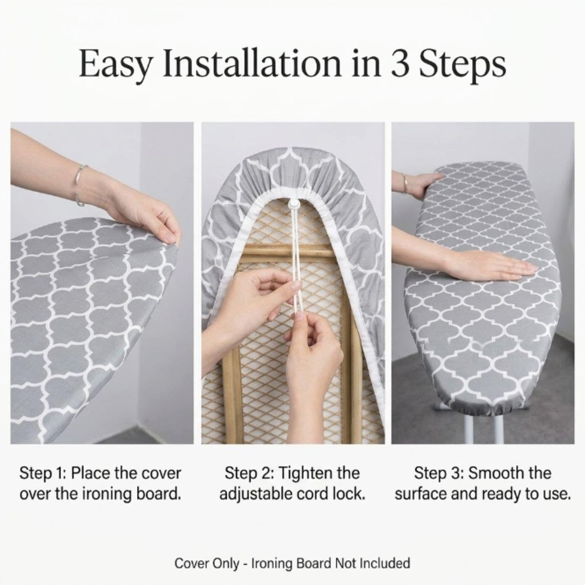 Copriasse da stiro imbottito, Telo per asse da stiro in cotone traspirante | Resistente al calore con elastico e chiusura, Misura 120x40 cm 125x45 cm 130x50 cm(Scallop,L147 x W58 CM)