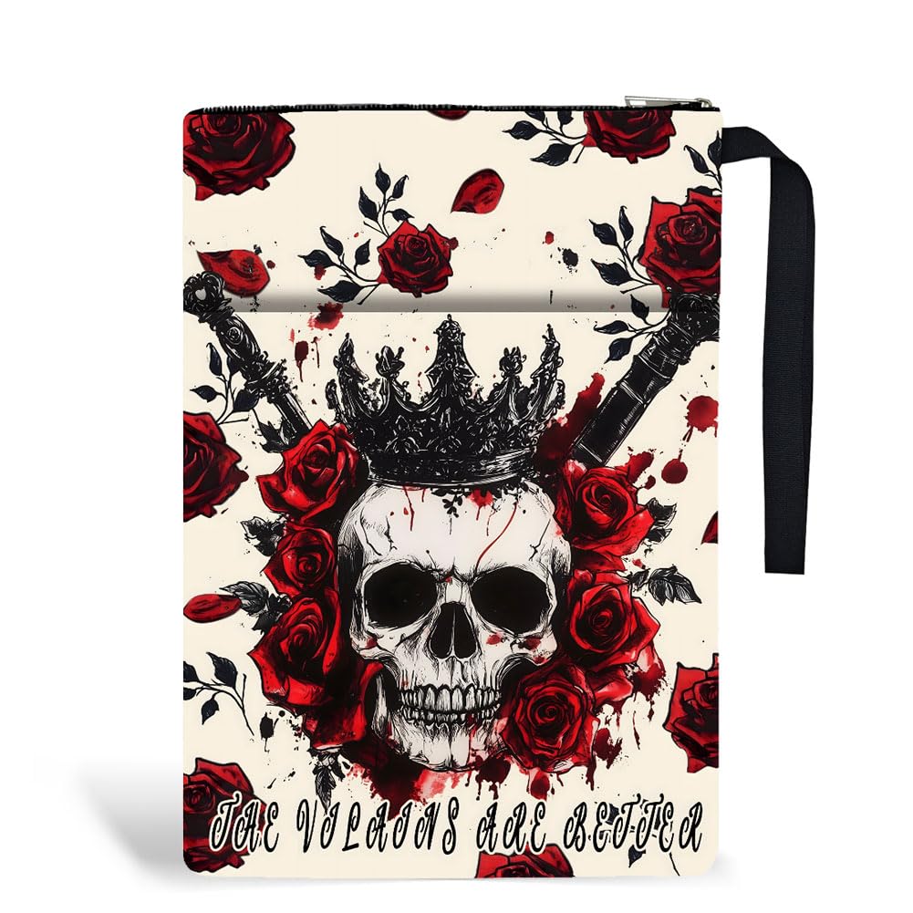 Hobbspring 1pc Book Sleeve with Zipper 13.4x9.45 inches(34x24cm) Skull Book Protectors for Paperbacks Rose Bookish Book Covers for Students Teachers Back to School