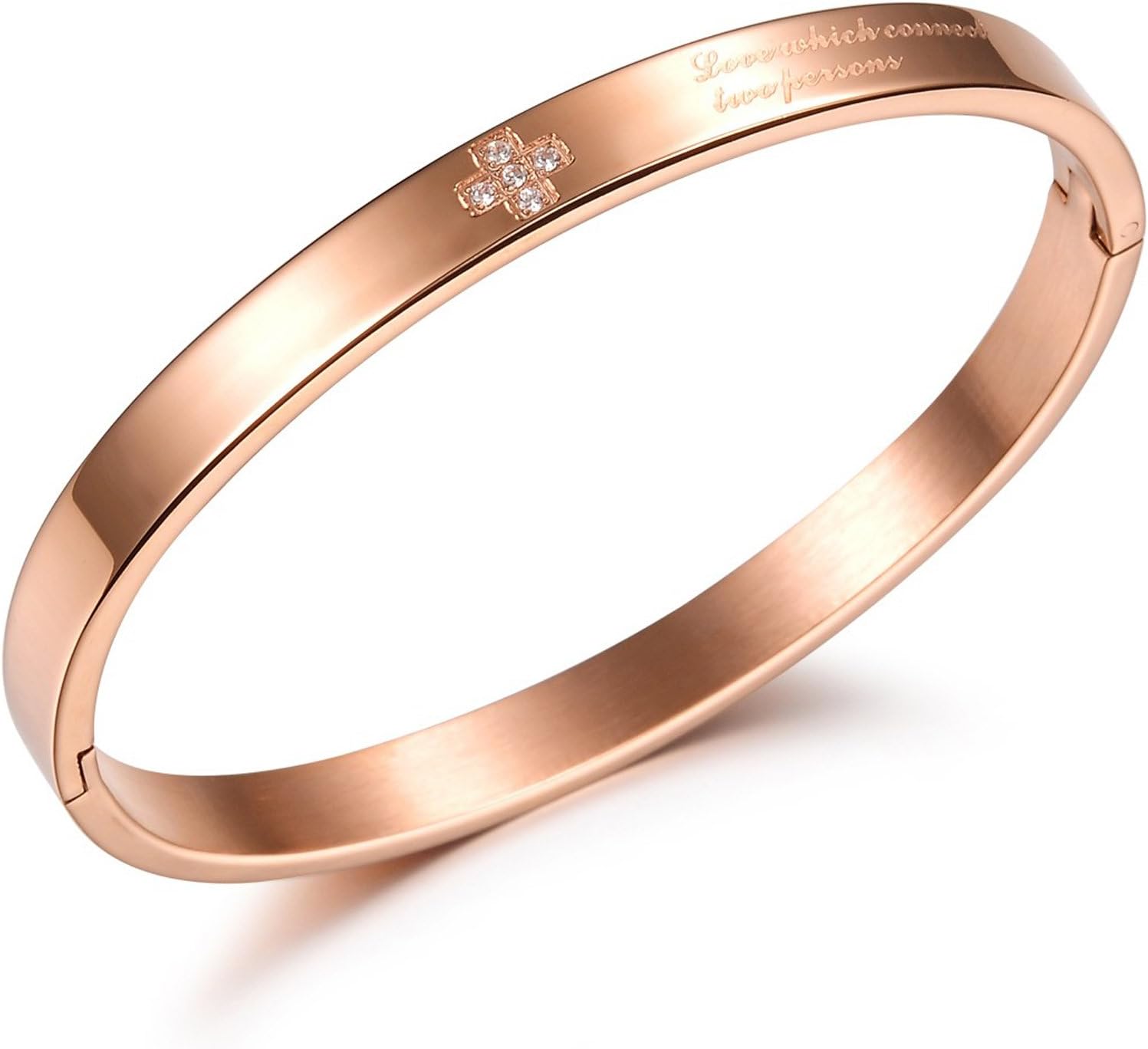 iLove EU Love which connects two persons stainless steel bracelet armband zirconia rose gold crucifix cross polished charm charms women.