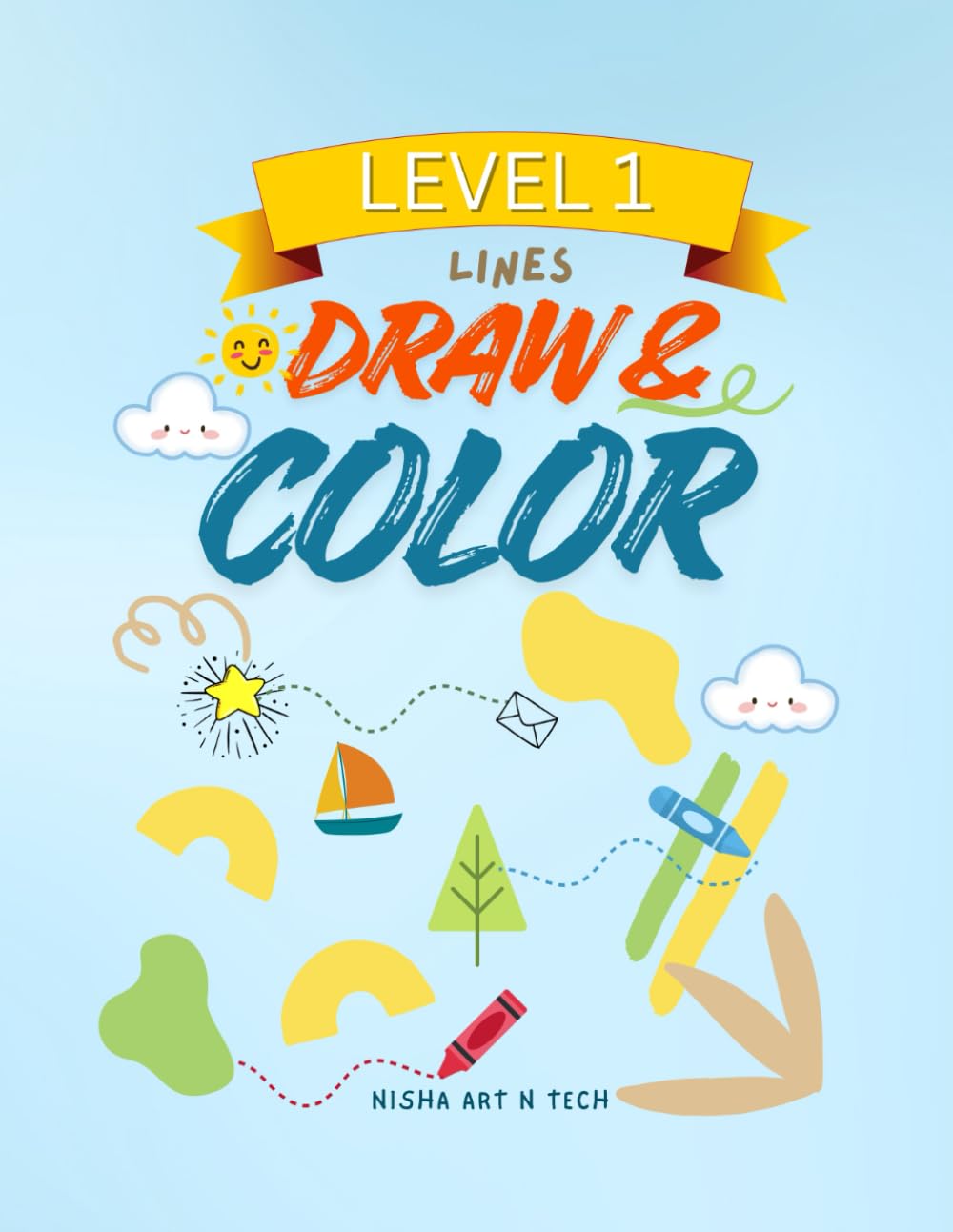 Draw & Color Book – Level 1: 3x Practice with Example – Lines Only, No Curves