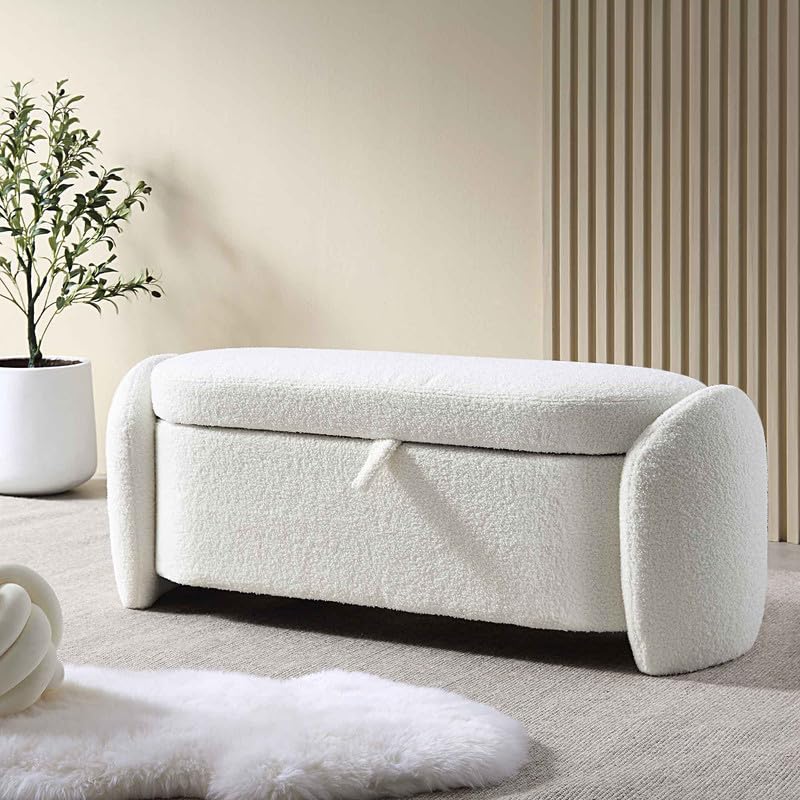 Fabrique Devon Bouclé Fabric 2-Seater Ottoman Bench in White – Stylish Sofa Bench with Hidden Storage for Living Room & Bedroom | Comfortable Cushioned Seating | 5-Year Warranty-image-37