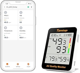 Temtop Smart Air Quality Monitor - Indoor Air Quality Meter with PM2.5, AQI, Temperature, and Humidity Detector for Home, Office, or School; App Connectivity, 60-Day Battery Life