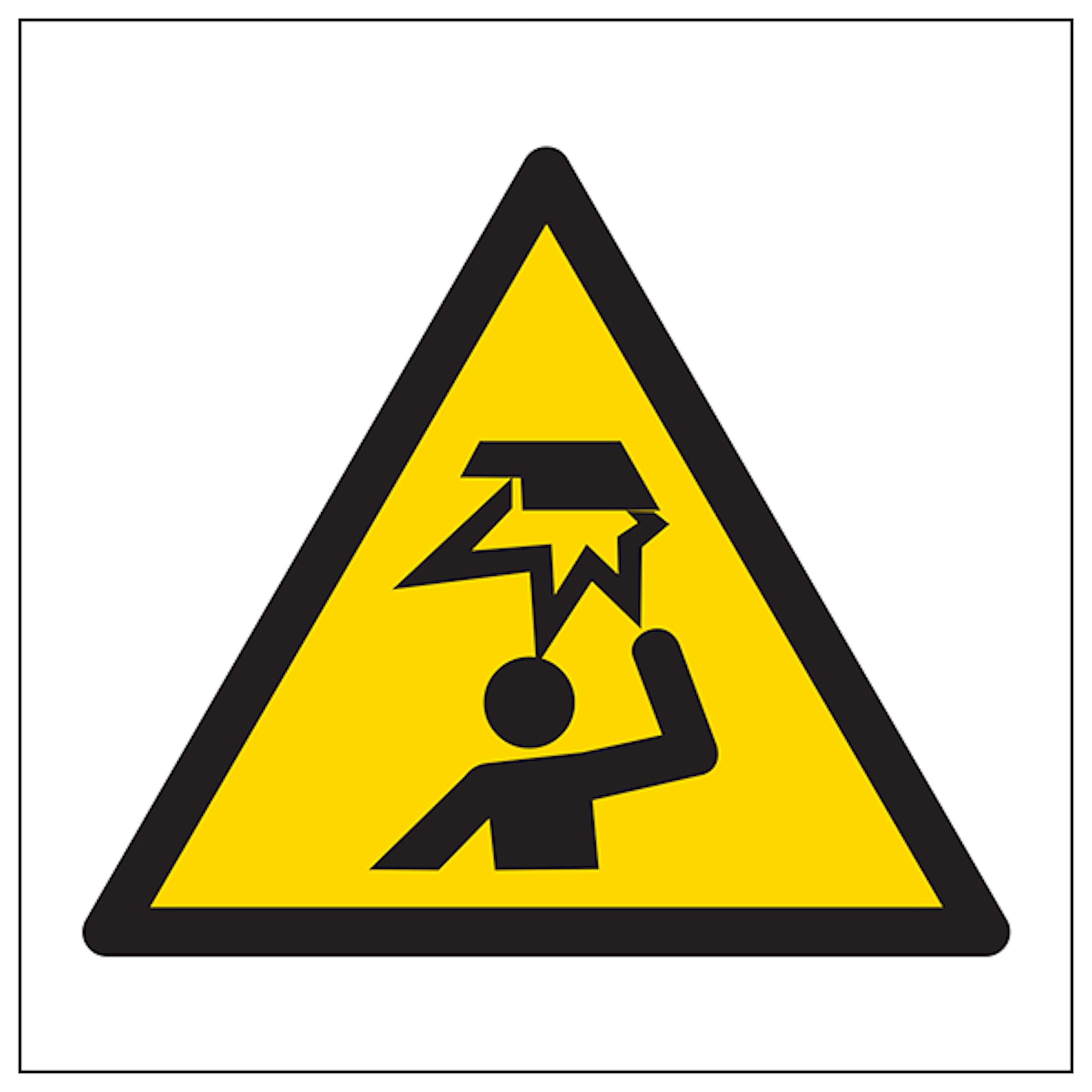 V Safety Warning Mind Your Head Symbol 100 x 100 mm - Self Adhesive Vinyl - Aluminium Effect Safety Sign