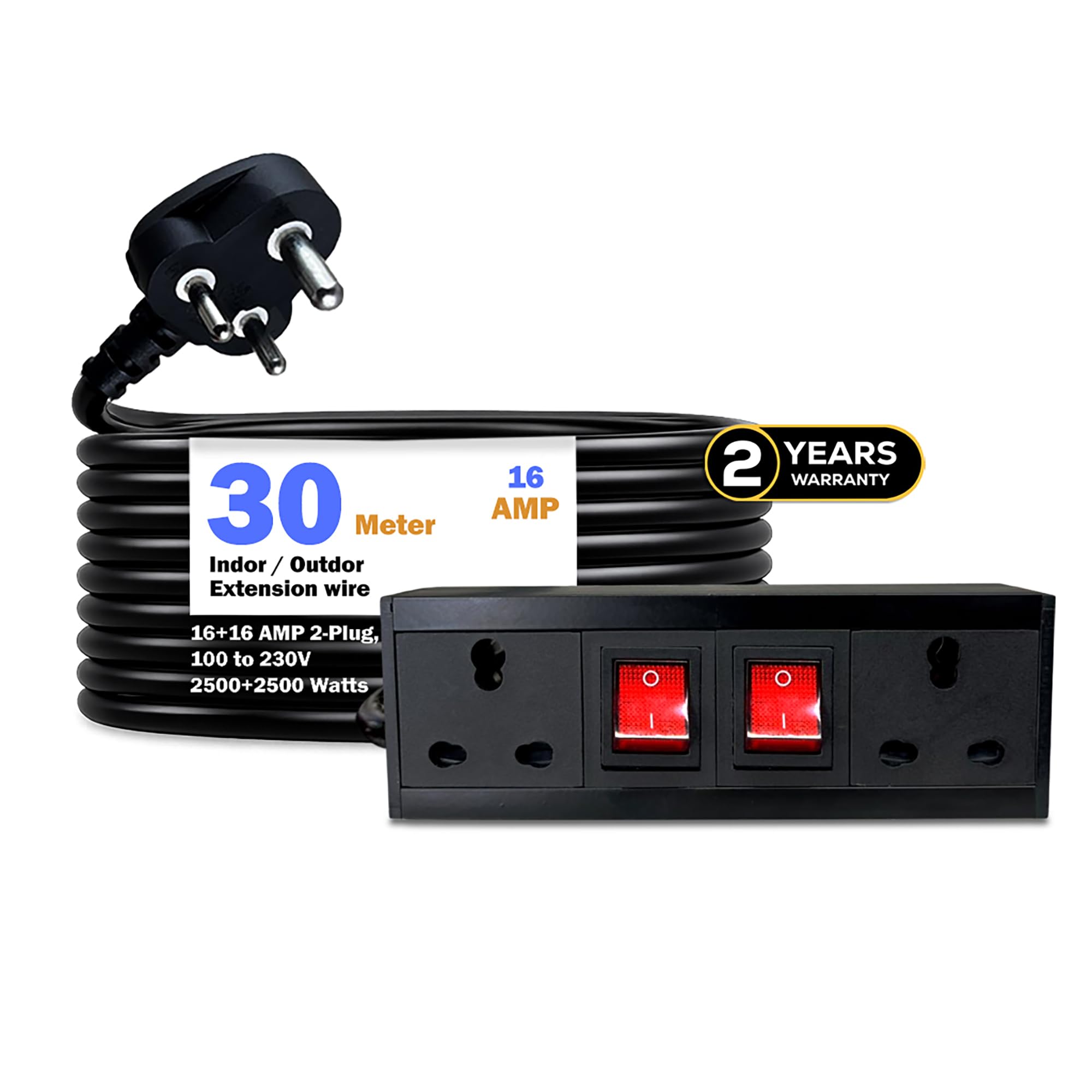 MX 16 Amp Extension Cord Electric Board with 30m Heavy Duty Wire | 250V Power Extension Board | 16A/20A Socket with Dual Switch for Home & Office Appliances-image-15