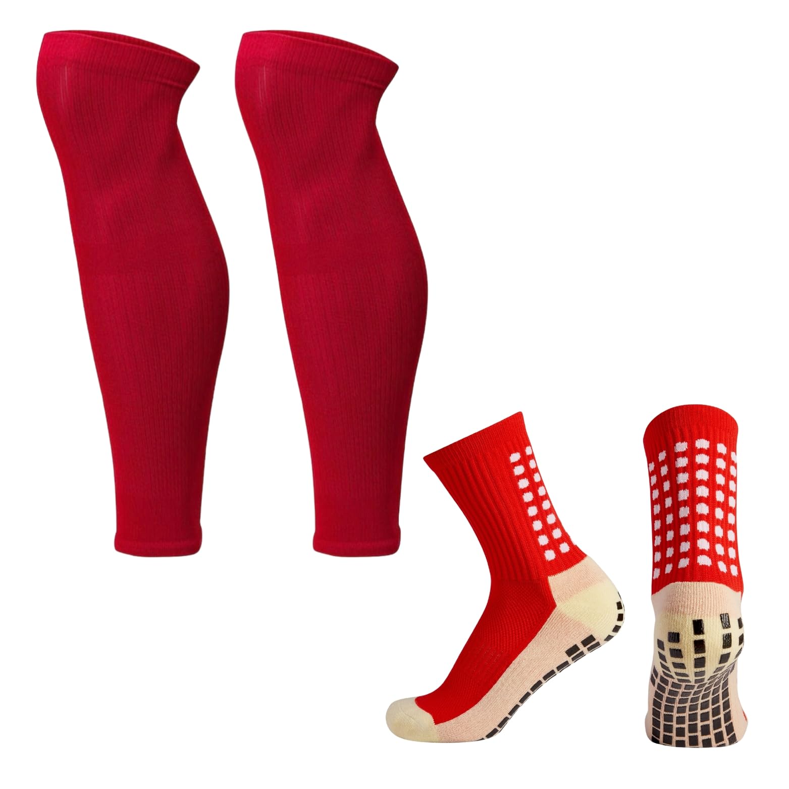 Kaik. Red Football Grip Socks Team Colour Set, Grip Socks And Football Cut Socks (Red)