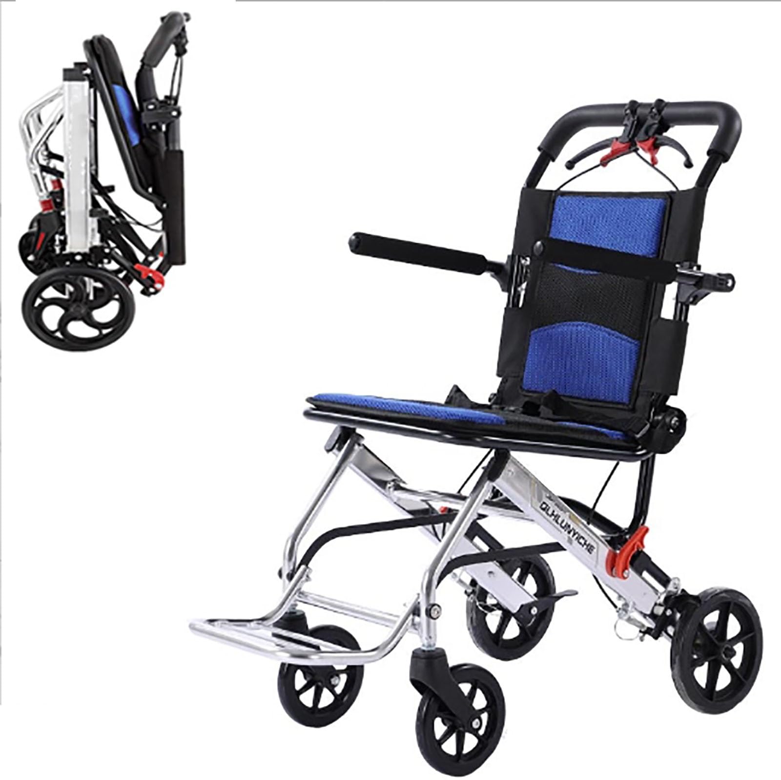 SXSLTSA Folding Transport Chair for Adults,with Adjustable Armrests,Easy to Travel Ultralight Wheelchair for The Elderly and Kids(8 inch)