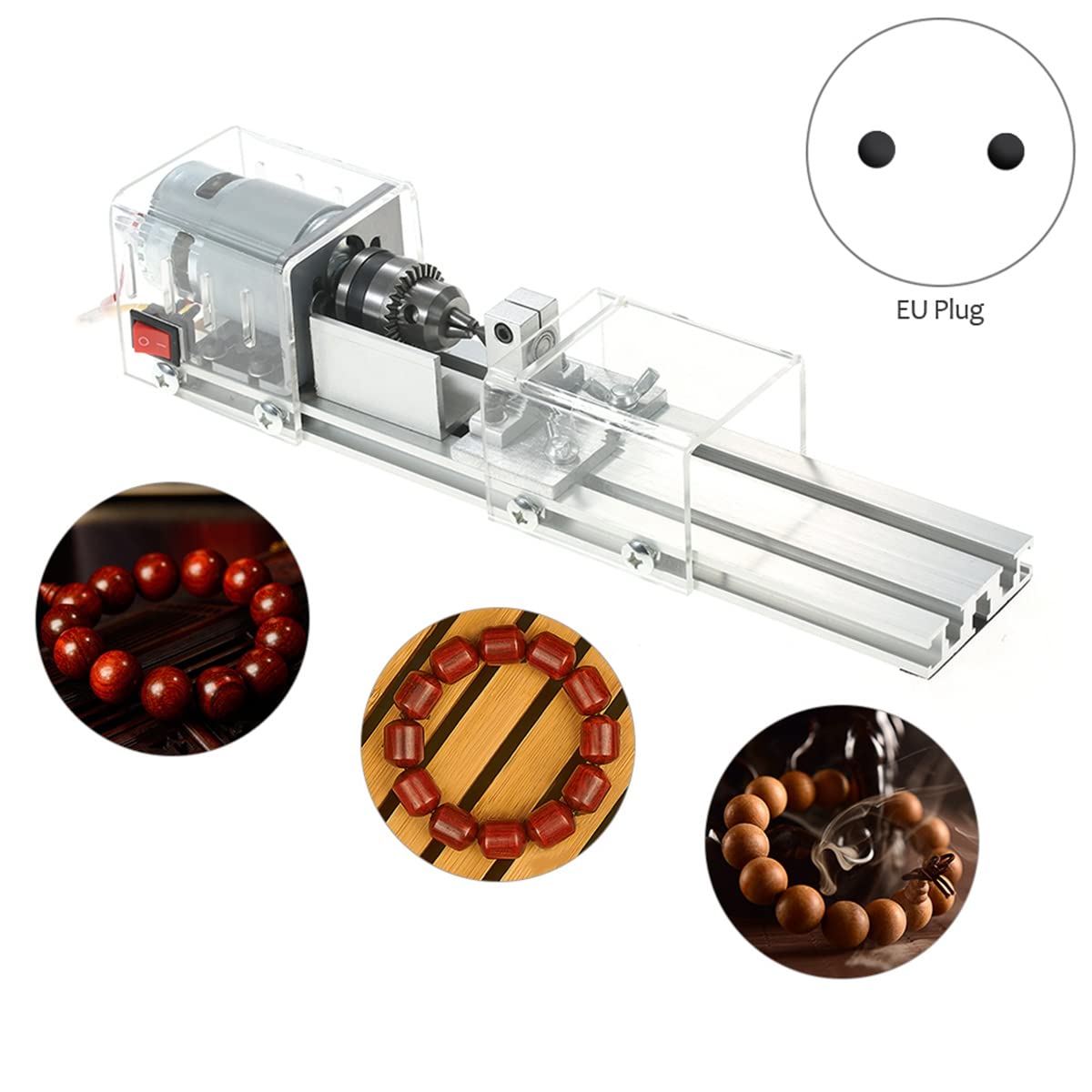 Mini MáQuina de Torno DIY, Torno de para CarpinteríA, Fresadora, Cuentas de Pulido, de Herramientas Rotativas, Enchufe de la UE