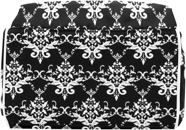 Black White Damask Pink Glitter Bow Diaper Bag Backpack with Name for Men Women Custom Personalized Nursing Baby Bags Shoulders Travel Bag Daypack