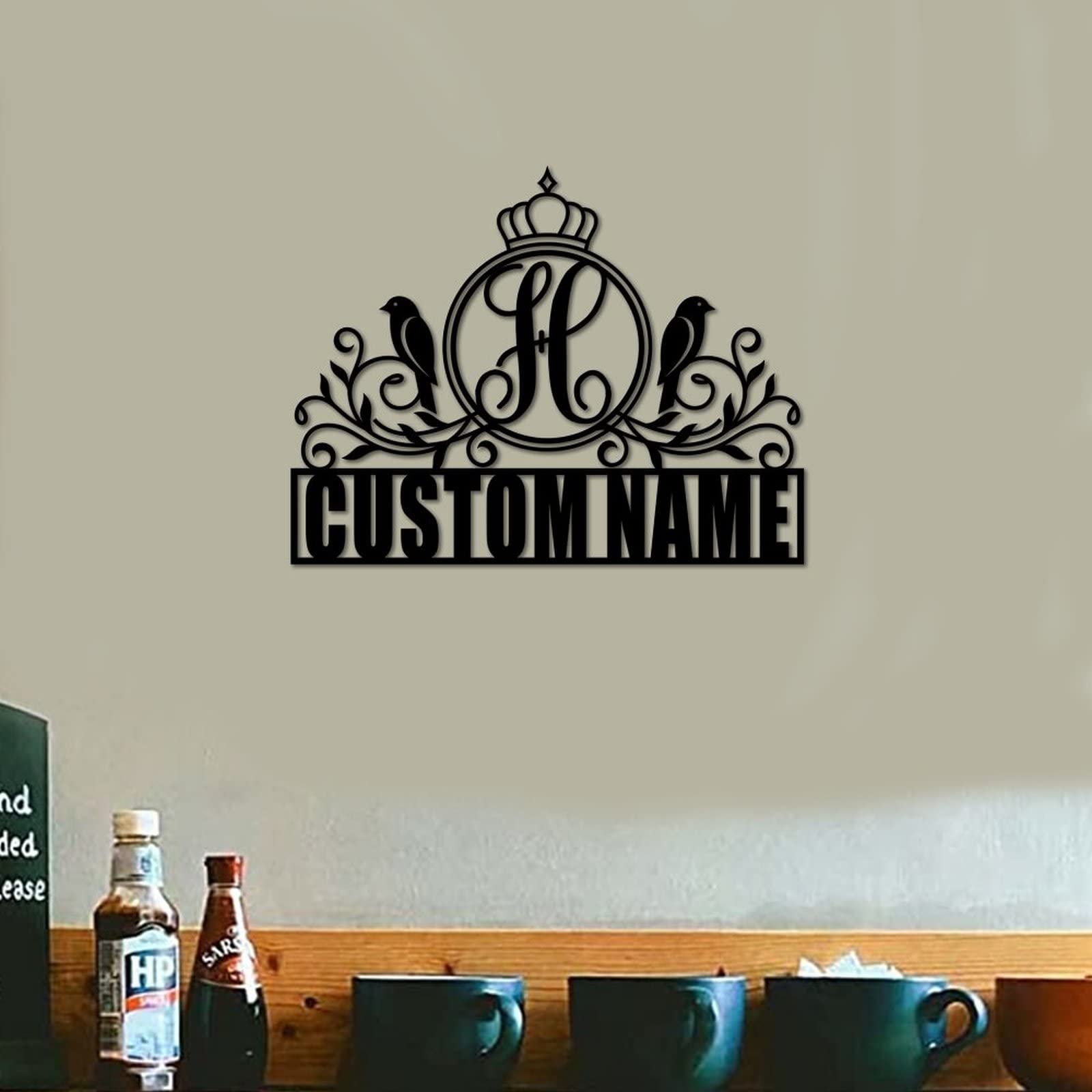 Letrero de metal con monograma de letra dividida H para apellido familiar, regalo de boda, texto personalizado, letrero de metal, aniversario, interior y exterior, 18 pulgadas, regalo para el día de