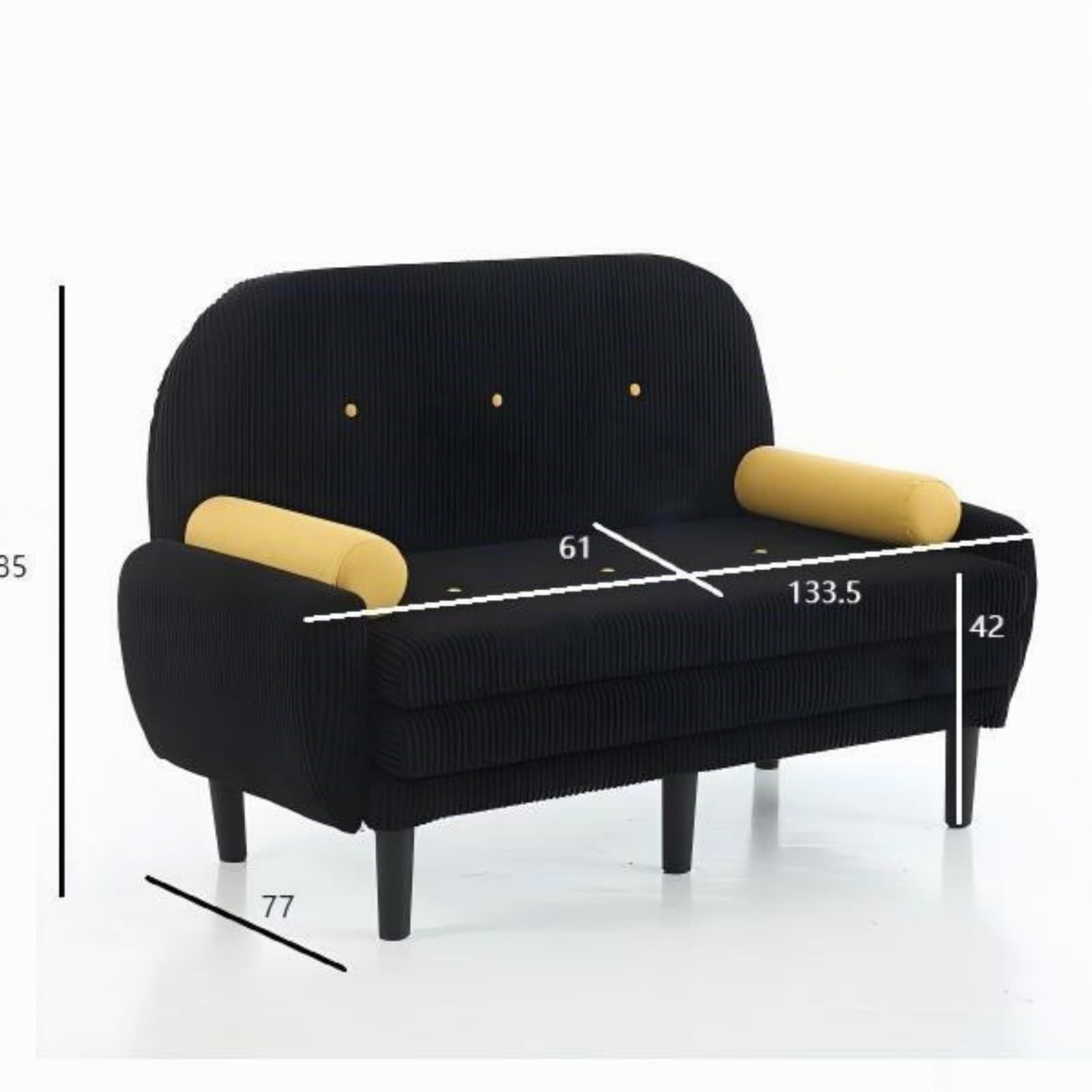 KOMHTOM Canapé Convertible 2 Places Moderne, Canapé-lit Pliable, Dossier Réglable, 2 Coussins Cylindriques, Tissu Velours Côtelé, pour Salon, Chambre à Coucher (Noir)
