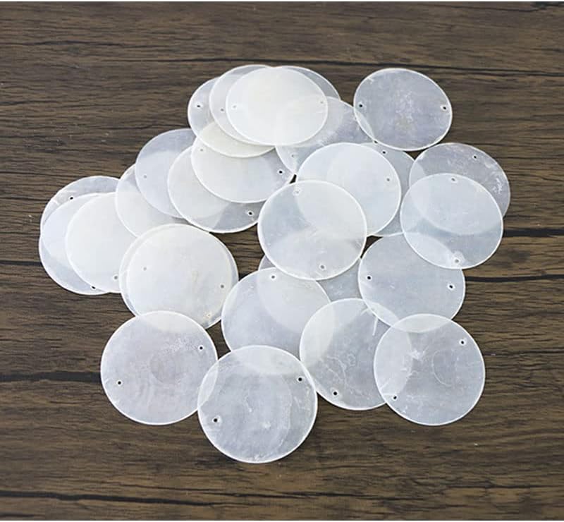 RISEON 100 PCS Round Natural Capiz Sea Shell Discs (50mm) with Two Holes for Jewelry Making, Decoration, Wind Chimes, Door Curtain,Wall Hanging Crafts (Natural White)