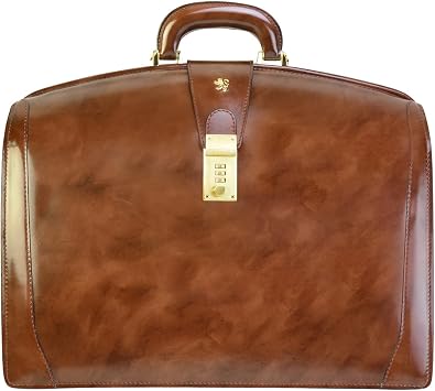 Pratesi Leather Bag for Men Brunelleschi Briefcase in cow leather - Radica Brown Made in Italy