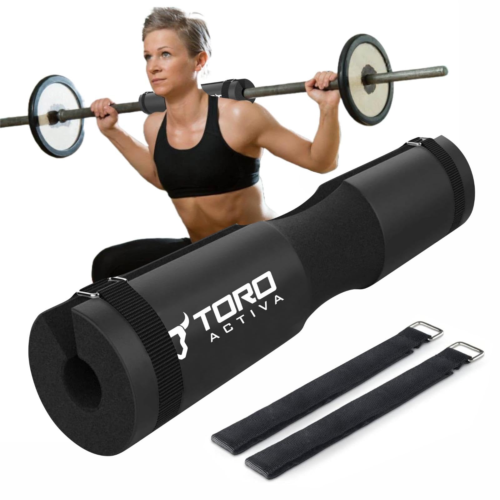 Non-Slip Barbell Pad Quick Tighten Hook & Loop Thick Foam Gym Pad for Squats/Lunges/Weight Lifting Relief Pressure from Neck, Shoulder, Back - Olympic Bar & Standard