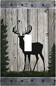 Decorative Light Switch Cover Plate Rustic Deer Elk Forest Grey Wood Board 1 Gang Wall Plate Oversized Single Toggle Wall Cover Plate Jumbo Electrical Switchplate Faceplate