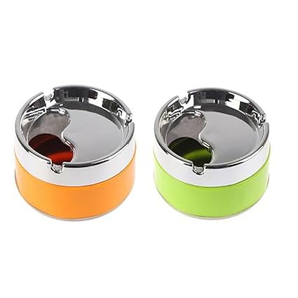 Honbon Stainless Steel 3 Slot Unbreakable Cigarette Ashtray with Rotating Lid Windproof Smoking Accessory for Tabletop Decor,Home,Outdoor & Indoor for Unisex (pack of 2)
