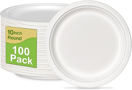 Paper Plates 10 Inch Bulk, 100 Pack Compostable Paper Plates Heavy Duty, Large Paper Plates White, Eco Friendly Plates Disposable for Party Christmas