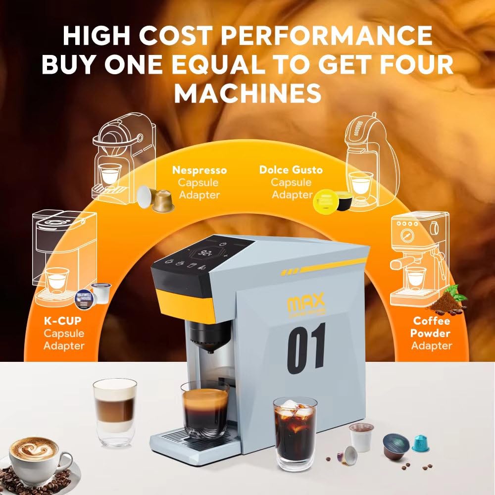 Macchina per caffè Espresso 19 Bar, Macchina per caffè Monodose, Macchina per caffè A Capsule con Serbatoio dell'Acqua da 800 Ml, Controllo Touch Intelligente, Uso Domestico E Ufficio Orange