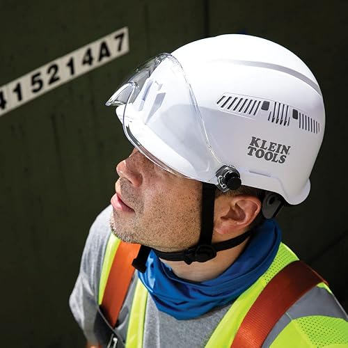 Miniatura 6 de Klein Tools 80061 Kit de casco de seguridad con casco de seguridad Clase C ventilado con correa de barbilla y visera gris, 2 piezas