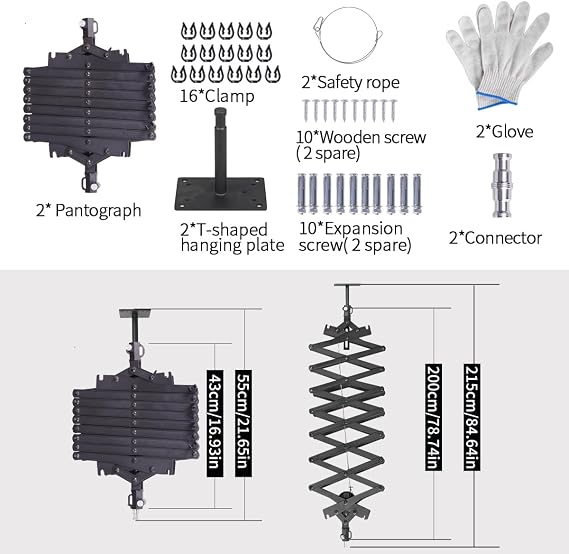 2Packs 2M/78.7inch Drop Pantograph for Studio Ceiling Rail System Pantograph Studio Arm Wall Mounted Constant Force Hinged Telescopic Boom Studio Lighting Hanging Equipment