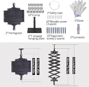 2Packs 2M/78.7inch Drop Pantograph for Studio Ceiling Rail System Pantograph Studio Arm Wall Mounted Constant Force Hinged Telescopic Boom Studio Lighting Hanging Equipment