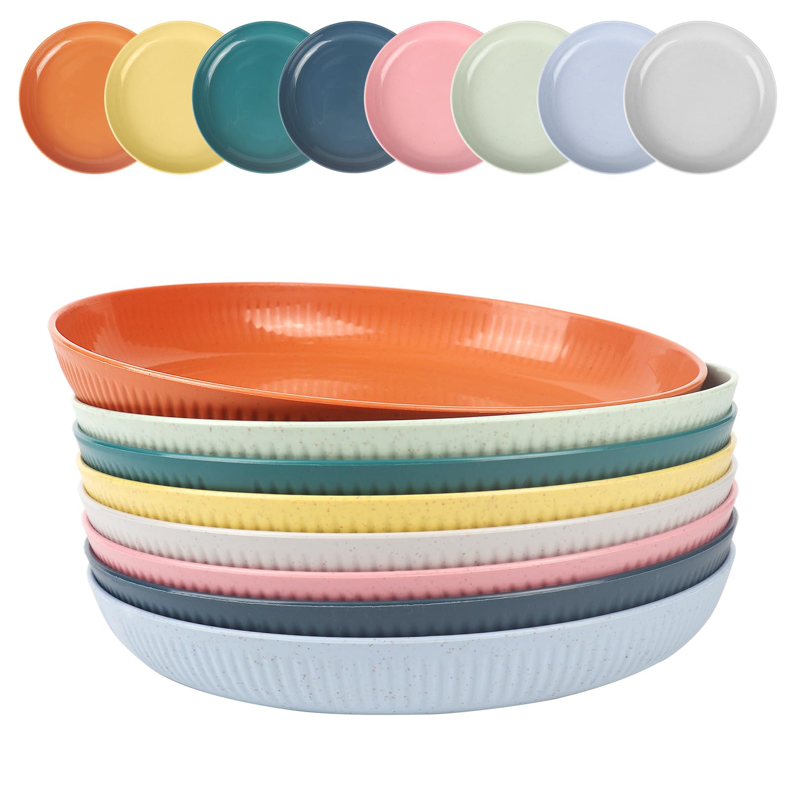 PullinTimes Lot De 8 Assiettes Plastique Réutilisables 22.5cm - 8 Couleurs, Micro-Ondes & Lave-Vaisselle, Idéal Camping Pique-Nique
