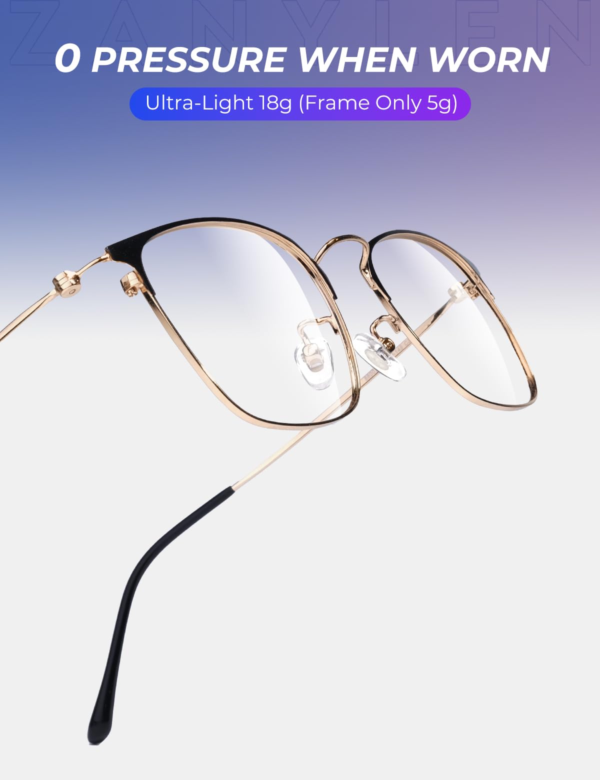 ZanyLen Blaulichtblockierende Brille, Computer-/Gaming-/TV-/Handybrille für Herren/Damen, leichter Titanrahmen