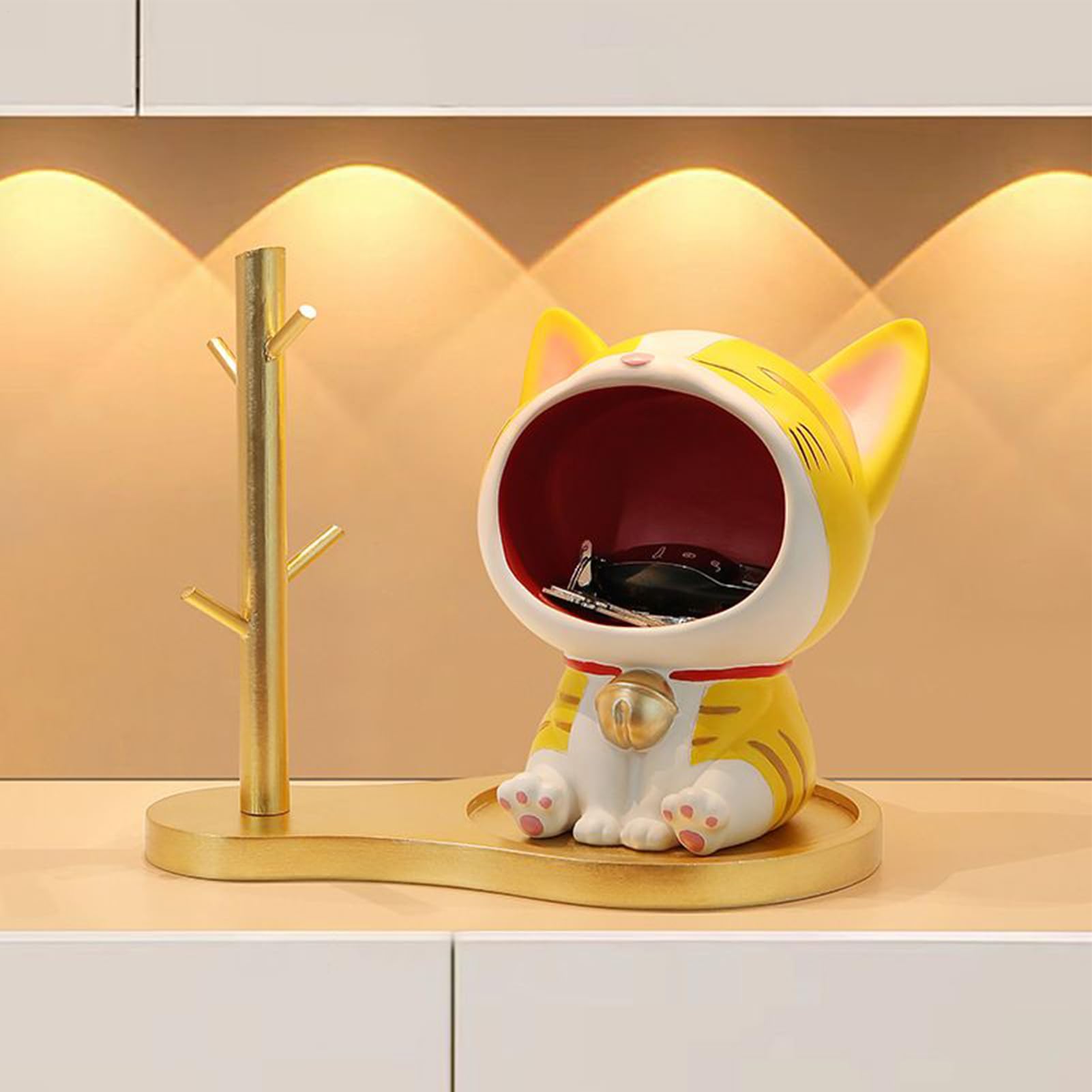 Bandeja Para Llaves De Entrada Figura De Gato De Pie Estatuilla Escultura | Bol Decorativo de Entrada Sala Dormitorio Gabinete Caramelos
