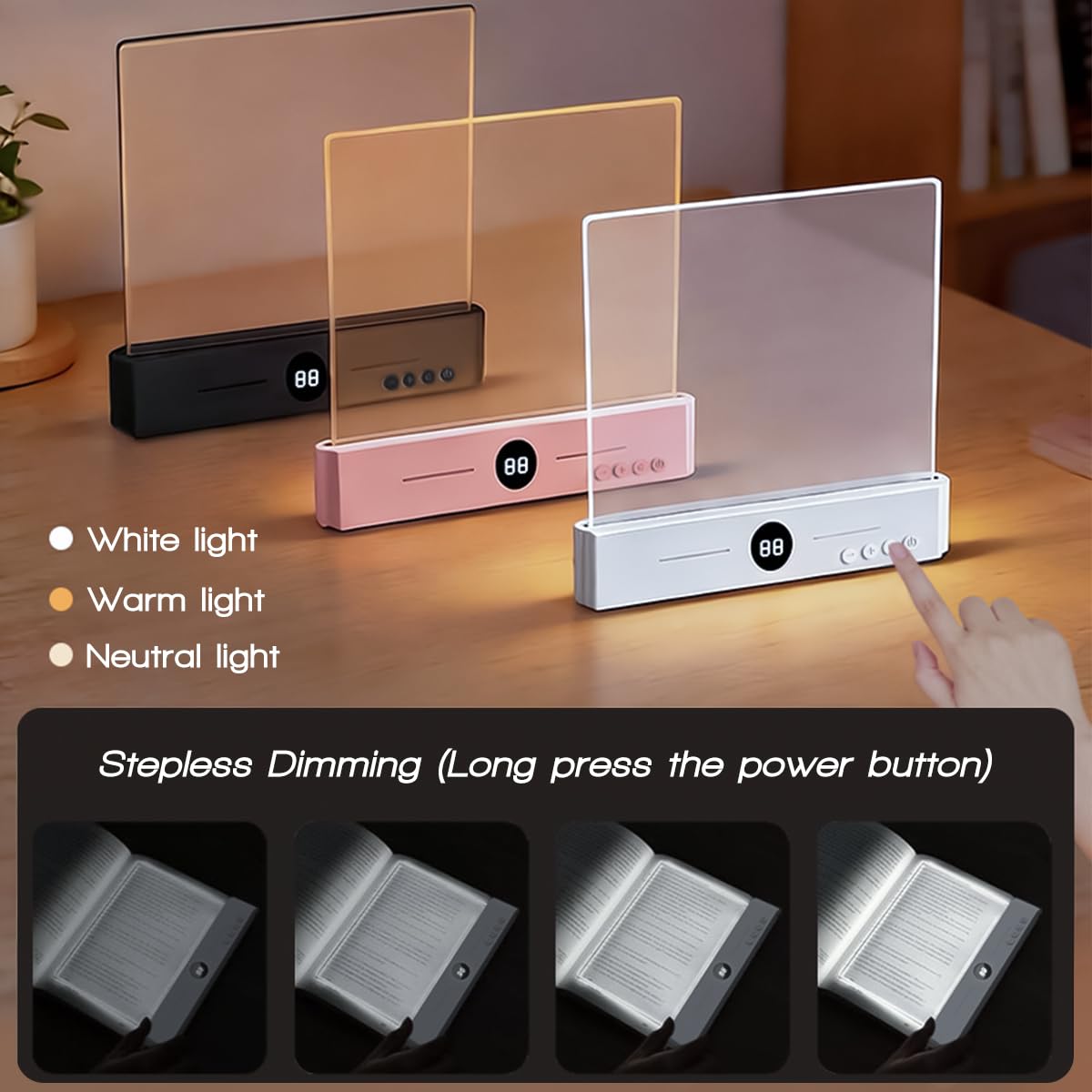 Luce per libro piatta, aggiornamento 2026, scatola del tesoro, lettura a letto di notte con 3 colori e timer, lampada a pannello dimmerabile, luce a pagina intera, regalo per gli amanti dei