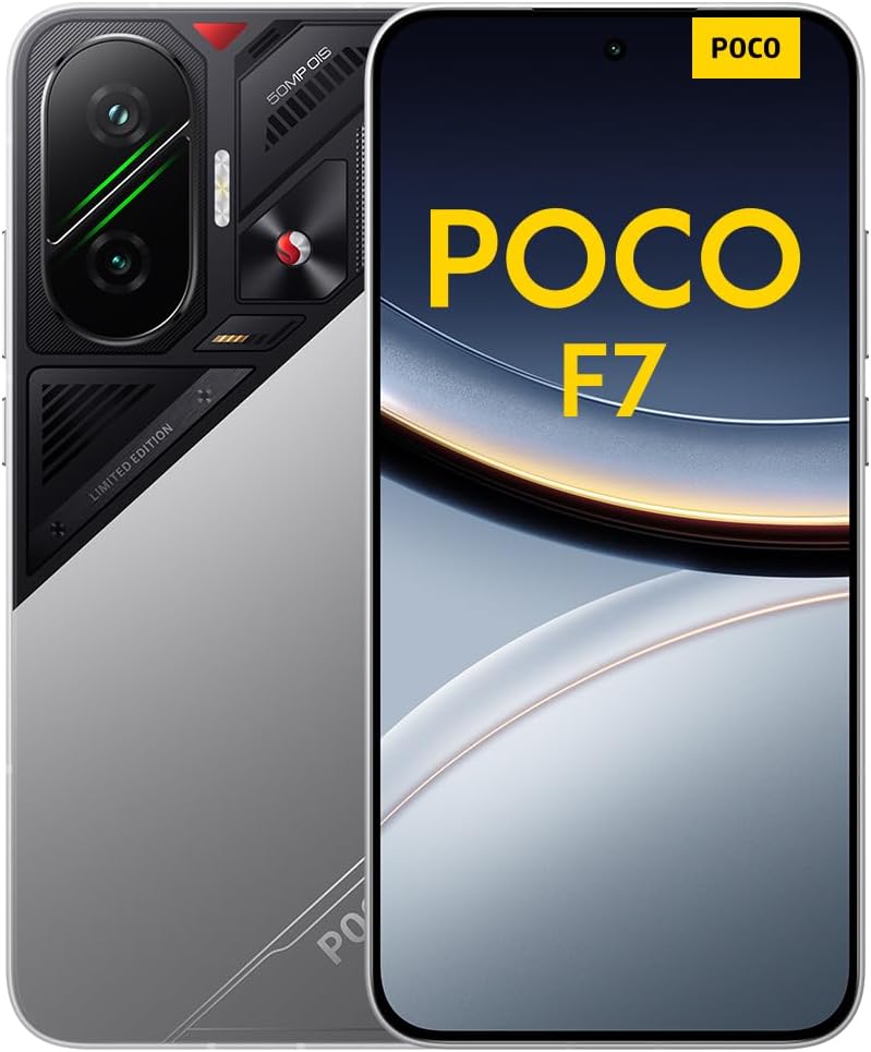 POCO F7 Smartphone, 12+256GB, Silver, Flagship Snapdragon® 8s Gen 4, 6500mAh battery, 50MP Sony camera with OIS, 6.83" 1.5K 120Hz AMOLED display (No power adapter included)