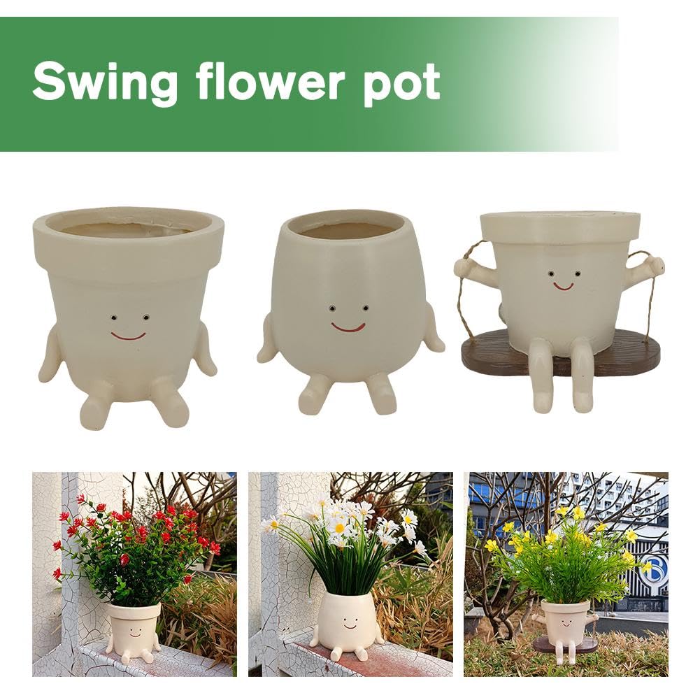 Xialuwy Vaso da fiori a forma di viso oscillante, vaso da appendere in resina, vaso da